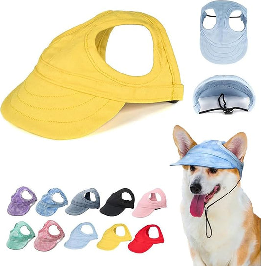 Outdoor Sun Protection Hood for Dogs, Adjustable Dog Sun Protection Baseball Hat Cap, Pet Baseball Hat Cap Visor Sunbonnet Outfit with Ear Holes for Dogs (Yellow, X-Large)