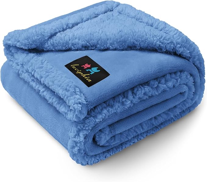 Luciphia Waterproof Pet Blanket, Liquid Pee Proof Dog Blanket for Sofa Bed Couch, Reversible Sherpa Fleece Furniture Protector Cover for Small Medium Large Dogs Cats, Navy Blue Medium（57" x 40"）