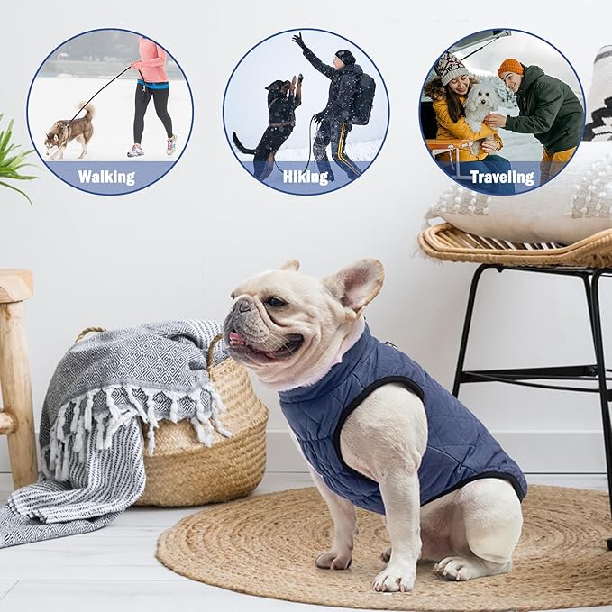 SCENEREAL Winter Dog Vest Coat with Harness Built In, Warm Puppy Jacket for Small Medium Dogs, Cold Weather Coat with Zipper, Fleece Puffer Vest Windproof Snow Clothes