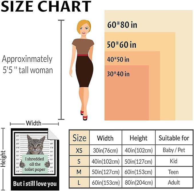 Cat Blanket Gifts - 50"x60" Cute Throw Blanket for Adults Kids - Black Soft Plush Throws for Bed, Couch & Travel