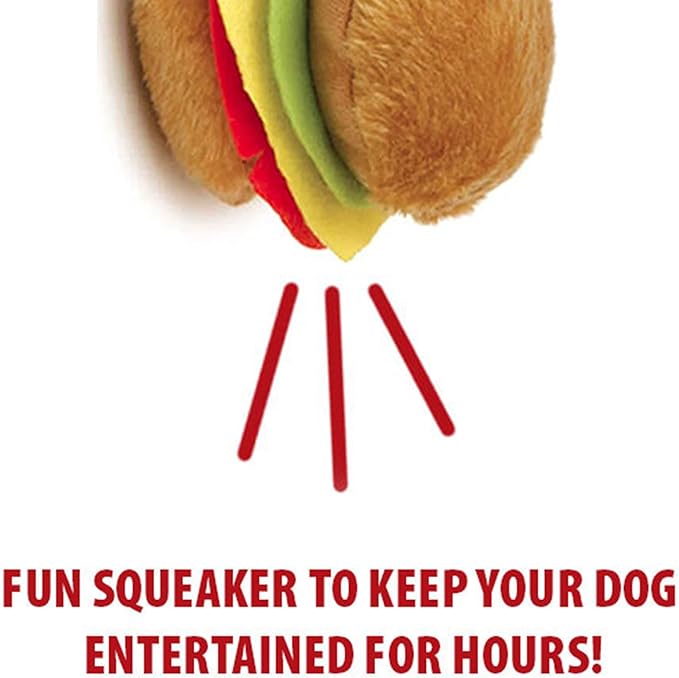 Jeffers Pet Plush Dog Toy with Squeaker, Hamburger 4.5" - Soft Crinkle Fabric, Safe & Durable, Healthy Fun for Small & Medium Dogs, Interactive Play, Fetch, Tug - Best Gift for Active Games