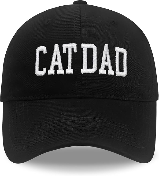 Cat Dad Gifts, Cat Dad Embroidered Letters Adjustable Baseball Cap Black