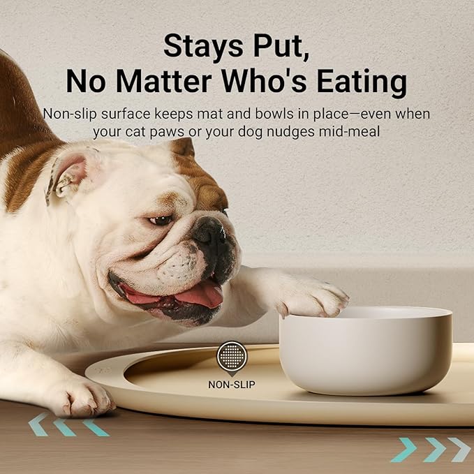 DownyPaws Dog Food Mats for Floors Waterproof, BPA Free Silicone Dog Bowl Mat, Non-Slip Pet Feeding Mat with High Raised Edge, Cat Placemat for Messy Drinkers, 24"×17", Almond