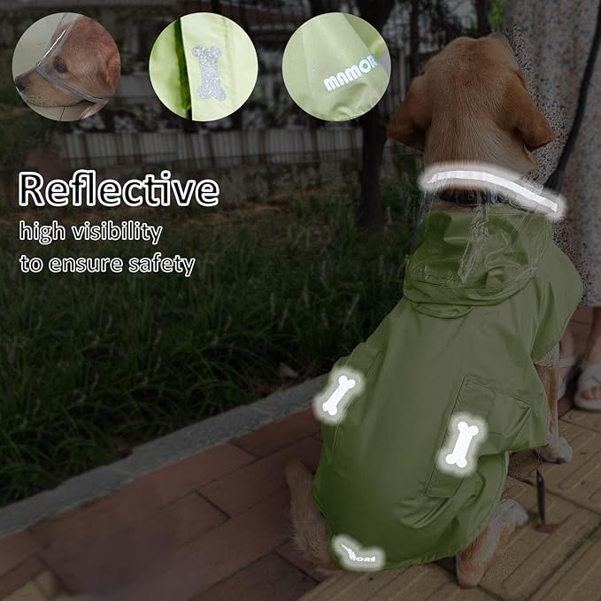 Waterproof Dog Raincoat, Adjustable Reflective Lightweight Pet Rain Clothes with Poncho Hood(Small,Light Green)