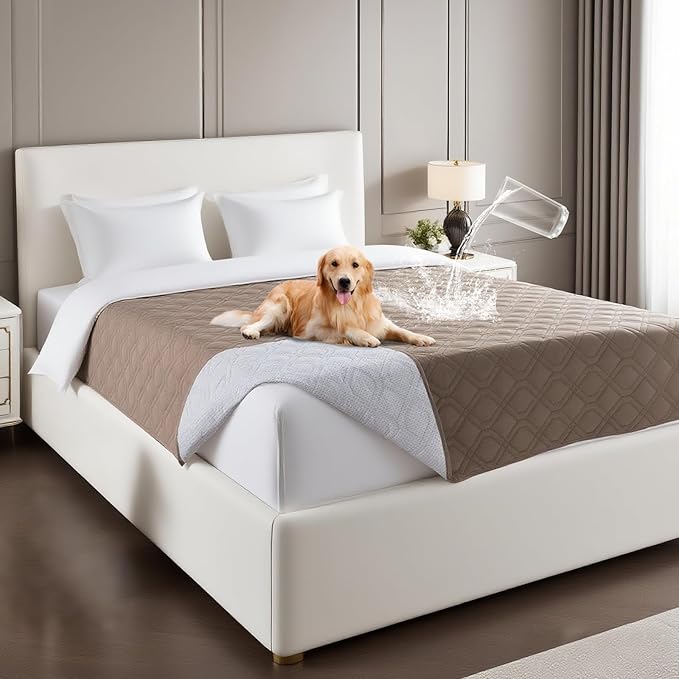 PrinceDeco Waterproof Dog Blanket Pet Bed Cover for Furniture Bed Couch Sofa Loveseat Non-Slip Back(52x82 Inch,Taupe)