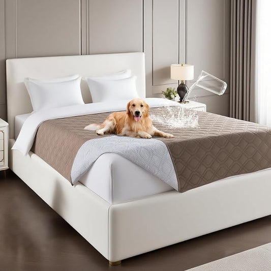 PrinceDeco Waterproof Dog Blanket Pet Bed Cover for Furniture Bed Couch Sofa Loveseat Non-Slip Back(52x82 Inch,Taupe)