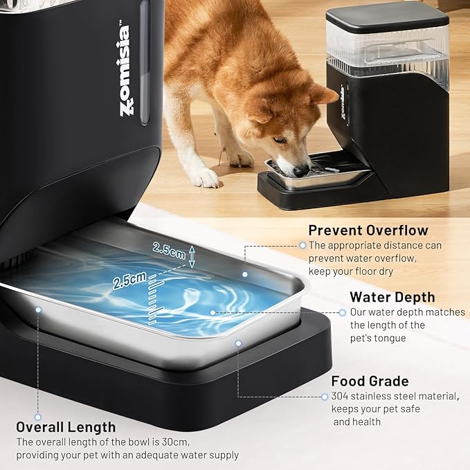 Automatic Dog Water Dispenser 11L with Stainless Steel Bowl, Gravity Extra Large Capacity Water Bowl for Large-Sized Dogs, 3 Gallon Pet Waterer 100% BPA Free, White