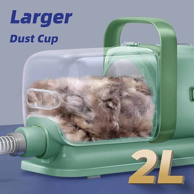 Dog Grooming Kit with Vacuum, All-in-One Pet Grooming Vacuum for Dogs and Cats, Low Noise Pet Hair Clipper & Shedding Brush, Dog Hair Remover, Cat Pet Groomer Set with Cleaning Brushes, Green