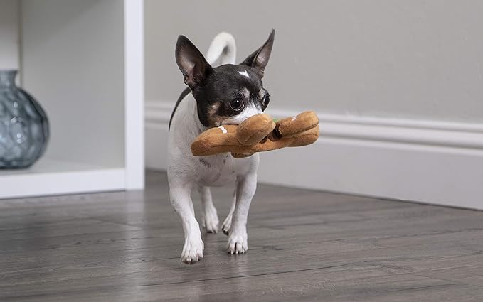 goDog Christmas Gingerbread Man Squeaky Plush Dog Toy, Chew Guard Technology - Brown, Small (Pack of 2)