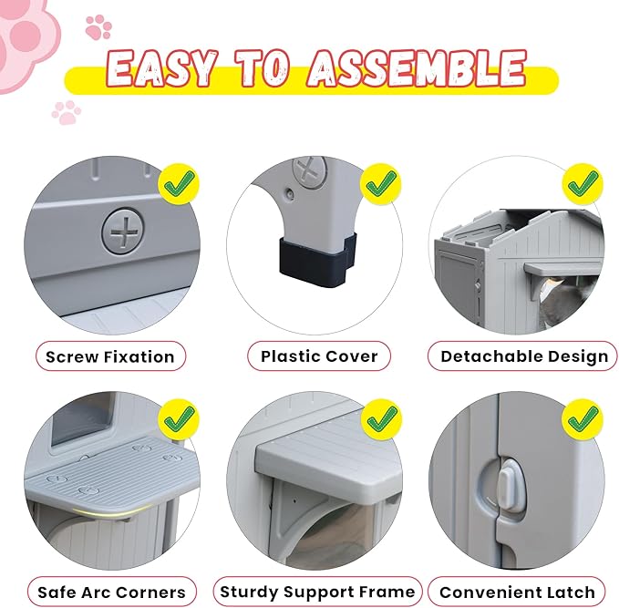 Plastic 2 Story Outdoor Cat House with Soft Mat,Insulated Cat House for Outdoor Cats with Escape Door, Waterproof Outside Cat Shelter, Clean and Assemble Easily