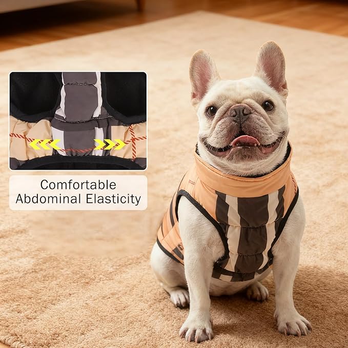 SCENEREAL Winter Dog Vest Coat with Harness Built in, Warm Puppy Jacket for Small Medium Dogs, Cold Weather Coat with Zipper, Fleece Puffer Vest Windproof Snow Clothes, Beige Plaid M