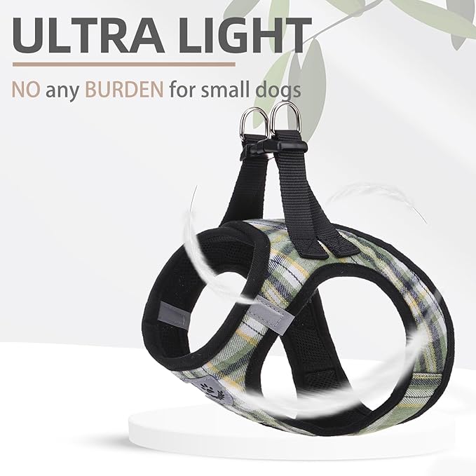 PUPTECK Adjustable Dog Harness Collar and Leash Set Step in No Pull Pet Harness for Small Medium Dogs Puppy and Cats Outdoor Walking Running, Soft Mesh Padded Reflective Vest Harnesses, Grn&YLW, XS