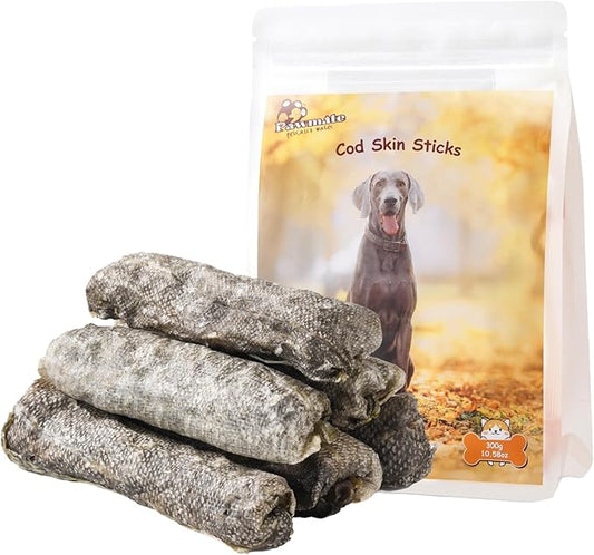 Dog Treats Natural Cod Skin Rolls, Rawhide-Free Chewy Fish Skin Dog Chews for Medium Large Breeds, One-Ingredient Healthy Training Treats Rich in Omega3 & Protein, 10.6 oz