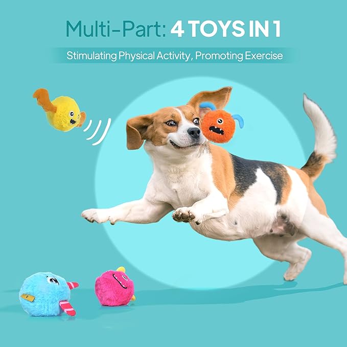 TwoEar Squeaky Balls for Dogs, Interactive Plush Dog Toys for Boredom, Fetch Ball Dog Toy for Dogs, 2.74 Inch, 4 Pack