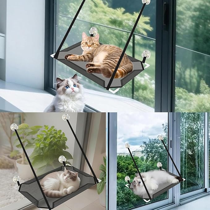 Cat Window Perch,Cat Hammock for Cats Up to 20 Pounds,Cool and Breathable, Durable and Easy to Clean,Comes with 4 Strong Suction Cups,Suitable for Indoor Kittens to Rest, Sunbathe
