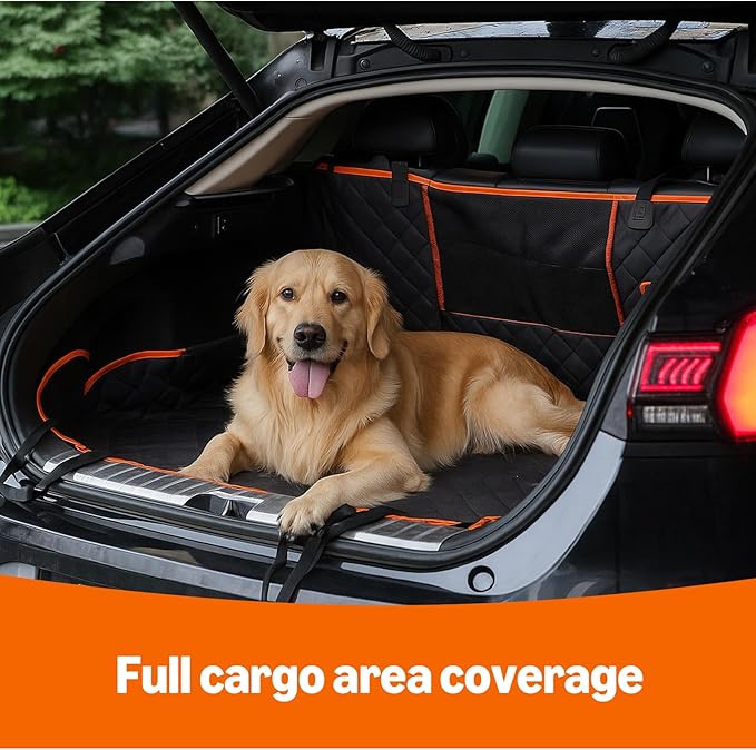 Amazon Basics Dog Car Seat Cover for Back Seat, Scratch-Resistant Nonslip Hammock with Side Flaps and Seatbelt Openings for Cars, SUVs, and Trucks, Black