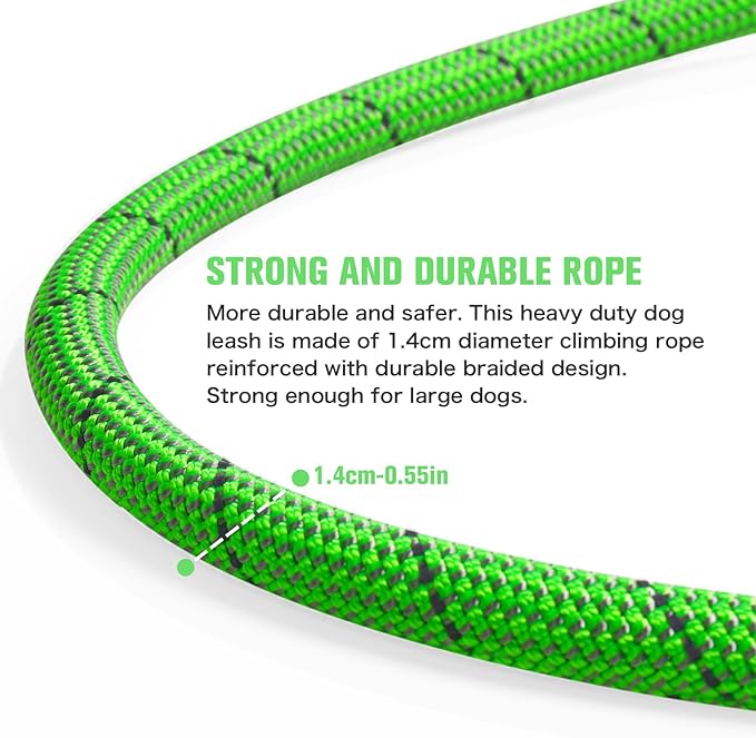 Nylon Rope Dog Leash Reflective, Handmade Braided Strong Dog Lead, Heavy Duty Rope Leash for Medium Large Dogs (5 FT - 3/5" Green)