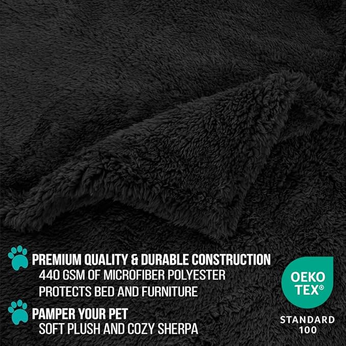 PetAmi Fluffy Waterproof Dog Blanket for Small Medium Dogs, Soft Warm Pet Sherpa Throw Pee Proof Couch Cover, Reversible Cat Puppy Bed Blanket Sofa Protector, Plush Washable Pad (Black, 29x40)