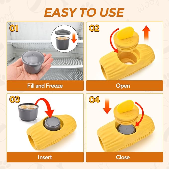 Interactive Dog Frozen Treat Toy, Dog Enrichment Toys for Large Dogs, Indestructible Dog Toys to Keep Them Busy, Corn Shape