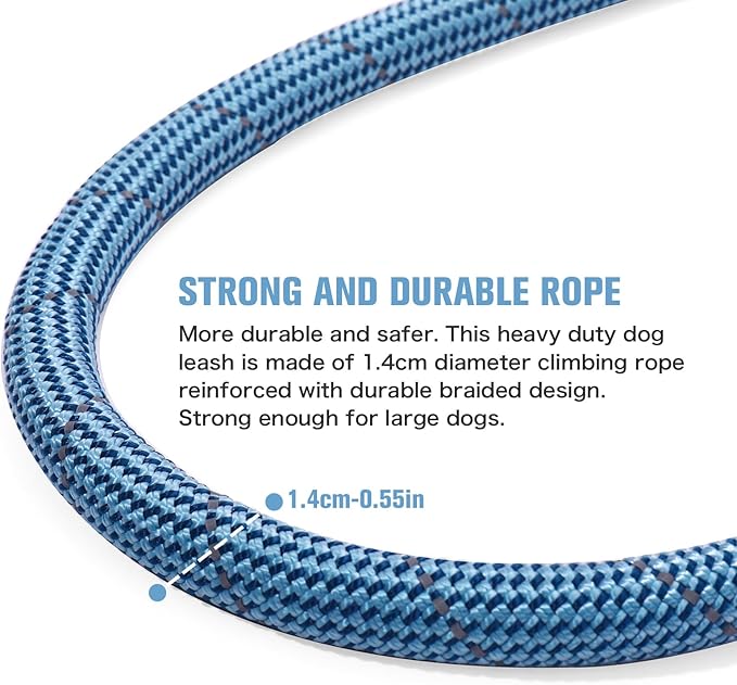 Nylon Rope Dog Leash Reflective, Handmade Braided Strong Dog Lead, Heavy Duty Rope Leash for Medium Large Dogs (5 FT - 3/5" Blue)