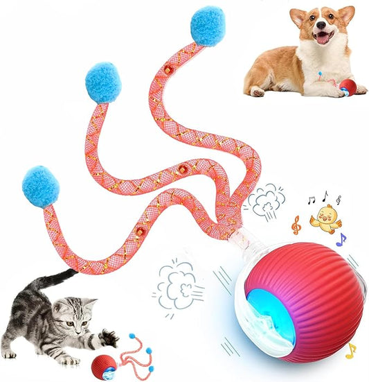 Speed 2.0 Tail Interactive Cat Toys for Indoor Cats, Chirping & Motion Activate Cat Toy, Smart Kitten Rolling Ball Moving Ball Toys, Rechargeable Dog Cat Bal l for Enrichment Exercise (New Red)