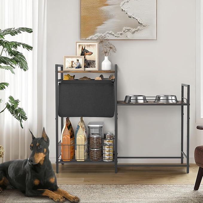 Elevated Dog Feeding Station, Stand with Toy Bin, Food & Water Bowl, Lifted Dog Bowl Holder Cabinet with Pet Storage Organizer for XLarge & Medium Dogs