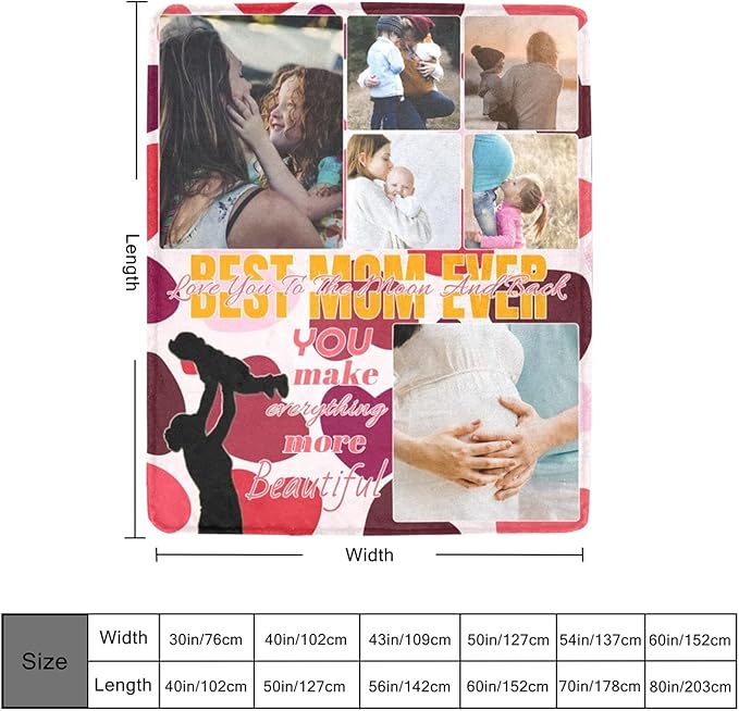 Custom Blanket with Photo for Mom, Personalized Pictures Blankets for Mother's Day, Customized Throws for Best Mom Ever Family Mother Gifts for Women Souvenirs Birthday, 6 Photo Collage