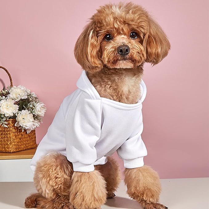 Jecikelon Winter Dog Hoodie Sweatshirts with Pockets Warm Dog Clothes for Small Dogs Chihuahua Coat Clothing Puppy Cat Custume (White, X-Large)