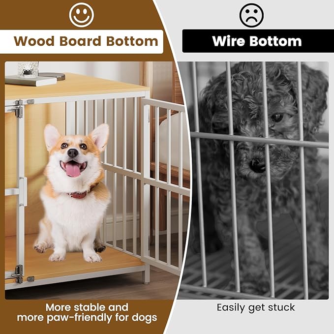 PETSITE 40 Inch Modern Dog Crate Furniture, Heavy Duty Wooden Dog Kennel with Double Lockable Doors, Decorative Dog Cage End Side Table for Small and Medium Sized Dogs (Natural)