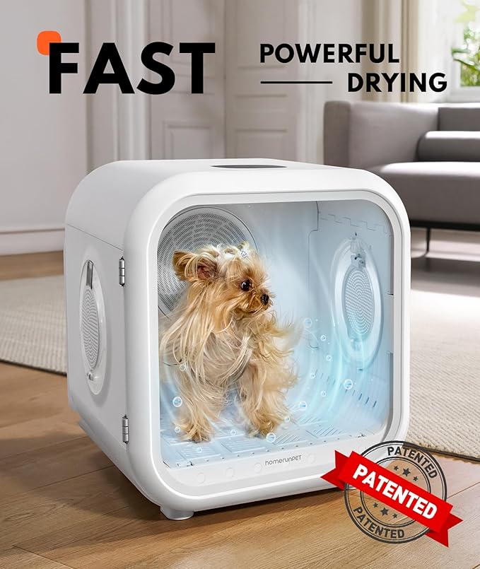 HomeRunPet Cat Dryer, 360° Efficient Automatic and Quiet Box with Smart Temperature Control, Ideal for Cats and Medium Dogs (62L Drybo Pro Pet Dryer Box)