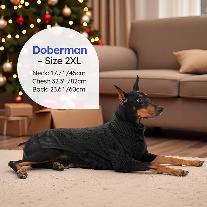 ASENKU XXXL Dog Sweater,Big Dog Sweaters for Extra Large Dogs Girl Boy, Pullover Turtleneck Knitted Sweatershirt Pet Winter Apparel for Doberman,Great Dane (Grey, 3XL)