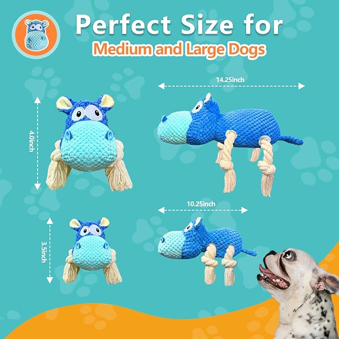Squeaky Dog Toys - Plush Stuffed Animal Dog Toys for Large, Medium, Small Dogs to Keep Them Busy (Blue, Large)