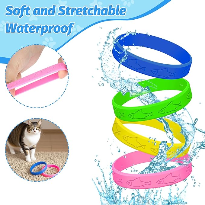 Cat Toys 24 PCS, Rubber Cat Chew Toy, Interactive Cat Toys to Kill Time, Colorful Bracelets Bands for Cat
