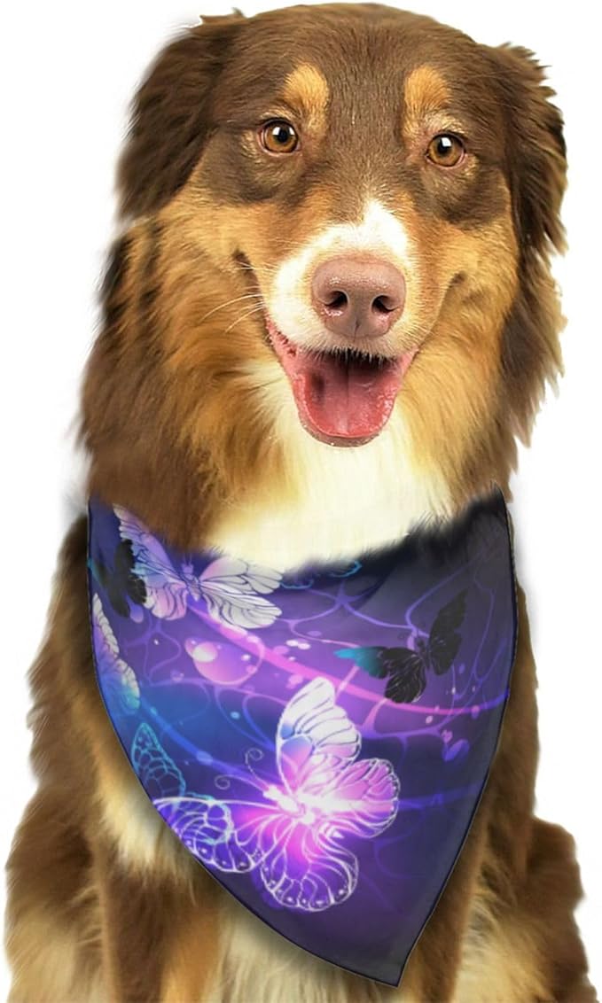 Glowing Night Butterflies Dog Bandana Scarf Triangle Bibs Pet Accessories Cat Kerchief White25 One Size