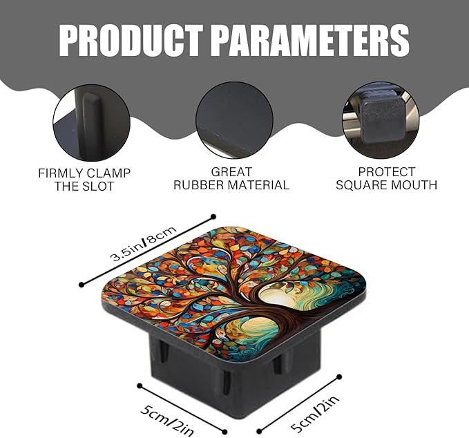 Hitch Cover Fits for 2-Inch Hitch,Tree of Life with Many Leaves and Swirls Rubber Trailer Hitch Cover Tube Plug Insert,Car Exterior Accessories, Receiver Tube Hitch Plug