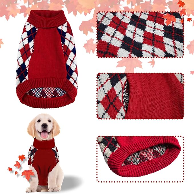Pet Sweater The Diamond Plaid Cat Dog Shirts, Dog Apparel with Leash Hole,Red Boys Girls High Stretch Pet Clothes Small