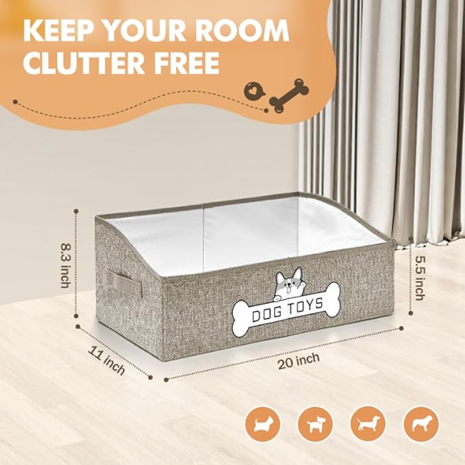 Dog Toy Basket, Collapsible Dog Toy Box with Handle, Perfect for Storing Pet Toys and Accessories (Light Khaki)