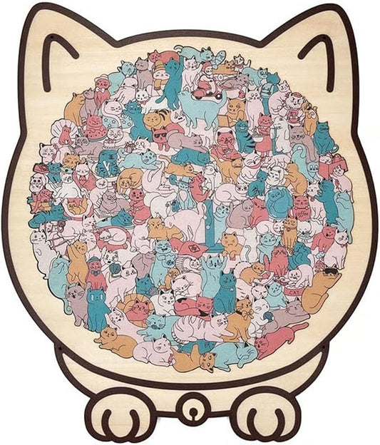 135-Piece Colored Cat Shaped Wooden Jigsaw Puzzle (Set 1)