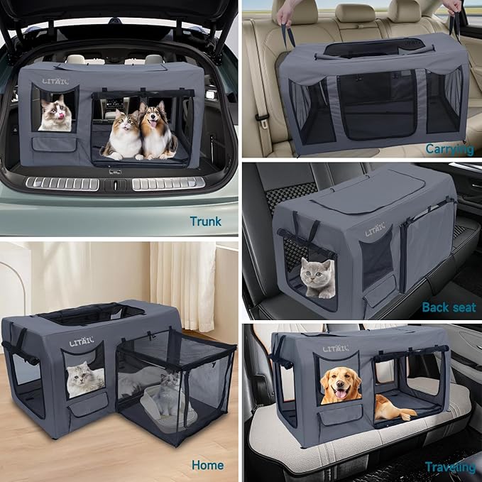 Extra Large Cat Carrier for Large and Medium Cats for 2 Cats, Portable Soft Sided Puppy Pet Carrier for Traveling, Indoor and Outdoor Uses, PVC Pipe Frame, 600D Oxford, 39" x 23" x 22"