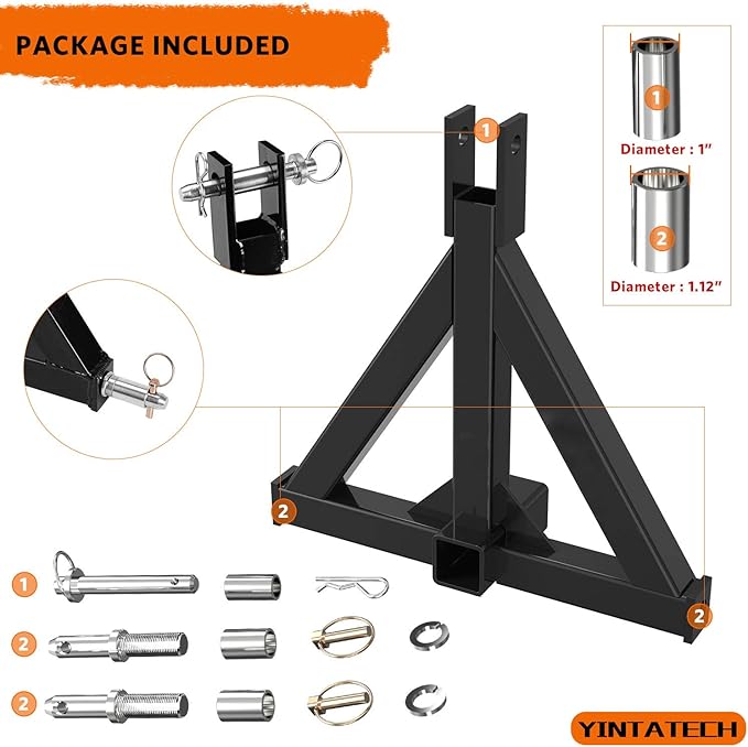 YINTATECH 3 Point 2" Receiver Trailer Hitch Heavy Duty Drawbar Adapter Cat 1 Tractor Tow Compatible for John Deere, Kubota, BX, LM25H, WLM Tractor, NorTrac, Yanmar, Kioti, Cat