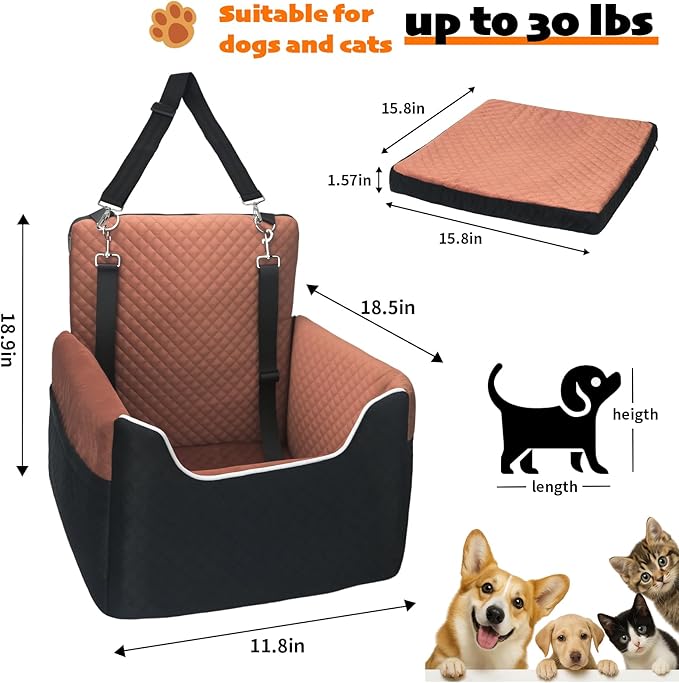 ALL GOOD PET SUPPLIES Dog Car Seat for Small/Medium Dogs, Dog Booster car seat, Memory Foam Elevated Cushion, Fully Detachable and Washable,2 Clip-On Safety Leashes, Anti-Slip