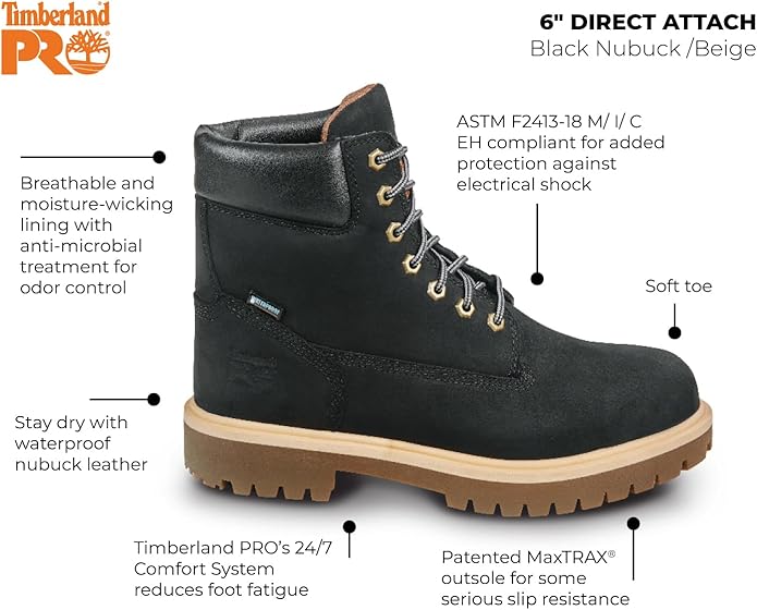 Timberland PRO 6IN Direct Attach Men's Soft Toe MaxTRAX Slip-Resistant Work Boot