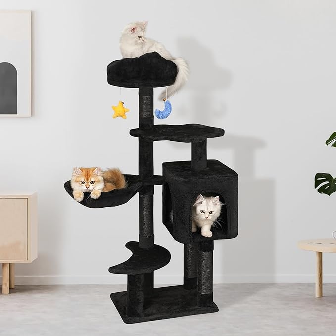 Gothic Black Cat Tree for Indoor Kittens & Small Cats Under 6 Months 9lbs, 43-Inch Cute Cat Tower with Scratching Post, Cat Condos, Cozy Hammock, Unique Perch & Dangling Toy