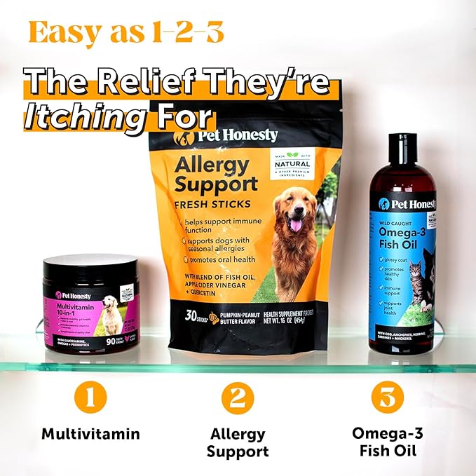 Pet Honesty Allergy Support Fresh Dental Sticks - Dental Treats for Dogs - Dental Dog Chews - Immune Health + Allergy Support for Dogs - Freshen Dog Breath, Reduce Plaque + Tartar - 30 Sticks