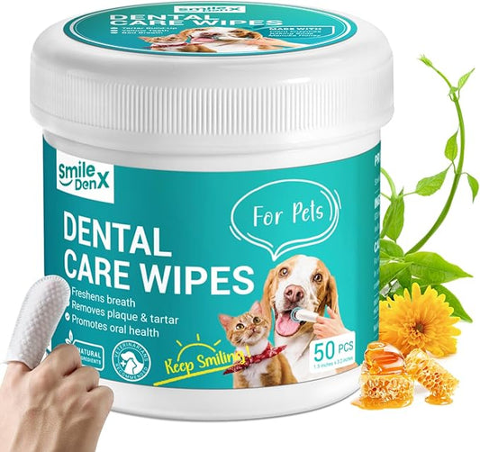 Teeth Cleaning Wipes for Dogs & Cats, Dog Finger Toothbrush Wipes, Dog Dental Care Finger Wipes, Dog Tooth Brushing Kit, Remove Plaque & Tartar Buildup, Fresh Breath (50 PCS, Honey)