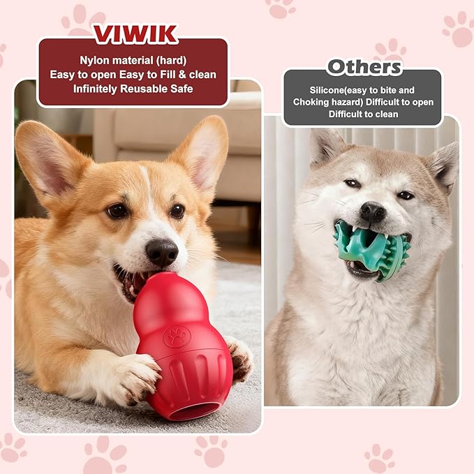 VIWIK Frozen Treat Dispensing Dog Toy for Medium Small Dogs, Interactive Dog Puzzle Toys for Boredom, Cognitive Dog Enrichment Toys, Freezable Fillable Rubber,Reduces Anxiety Red