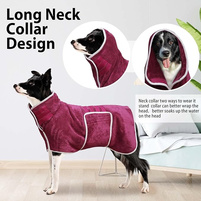 Dog Bathrobe Towel Dog Drying Coat - Super Absorbent Bath Robe for Drying Dogs Large, Soft Adjustable Collar & Belly Strap Fast Drying Coat Pet Dog Cat Bath Robe Towel (Purple, X-Large)