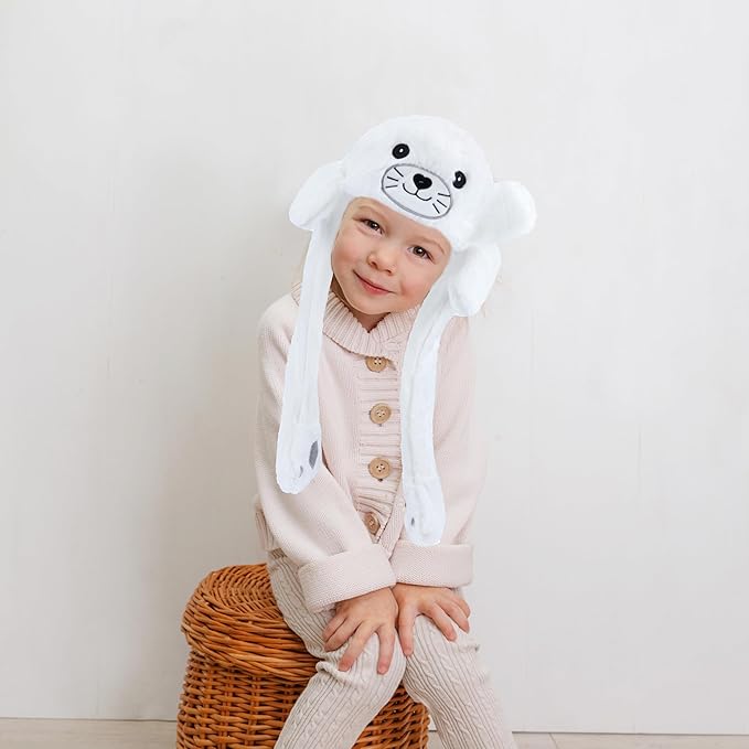 Animal Hat with Ears Moving Jumping Pop Up Beating Hat Plush Holiday Cosplay Dress Up Funny Gift for Kids