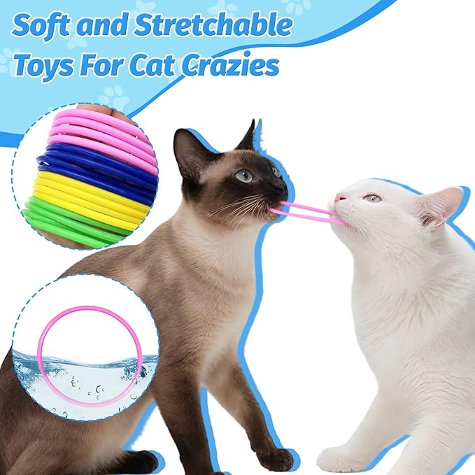 Cat Toys 24 PCS, Rubber Cat Chew Toy, Interactive Cat Toys to Kill Time, Colorful Bracelets Bands for Cat (Jelly Bracelets)