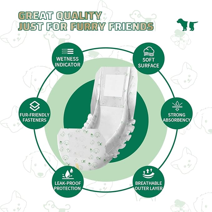 IMMCUTE Dog Diapers Male Small 50 Ct, Male Dog Diapers Disposable with Wetness Indicator, Adjustable Puppy Diapers Male, Flashdry Gel Technology, Male Dog Wraps for Incontinence & Marking